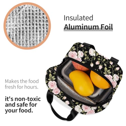Nerxy Pink Flower Insulated Lunch Box Abstract Floral Cooler Lunch Bag Geometric Flowers Modern Tote Bags for Boys Teens Women Men Picnic Travel School - color: Pink Floral