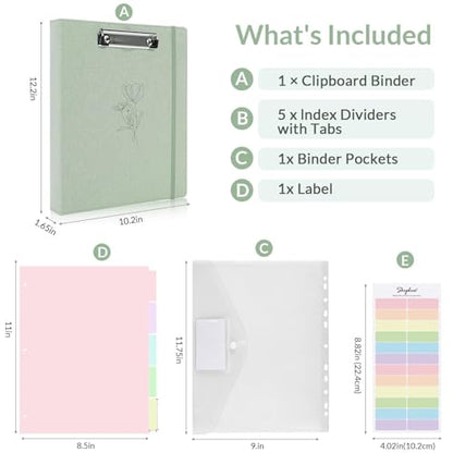 SKYDUE Clipboard Binder with Dividers,1 Inch Linen 3 Ring Binder with Clipboard on Front for Organizer, Clipboard Folder with Pocket, Labels Office Supplies OliveGreen - color: Olive Green