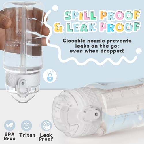 OLDLEY 12oz Kids Water Bottle, Tritan BPA-Free, Leakproof Flip Straw Lid, Motivational Time Marker, Carry Strap, Reusable Clear Water Bottle for Boys & Girls,Clear - color: Clear, style: 12 Ounces