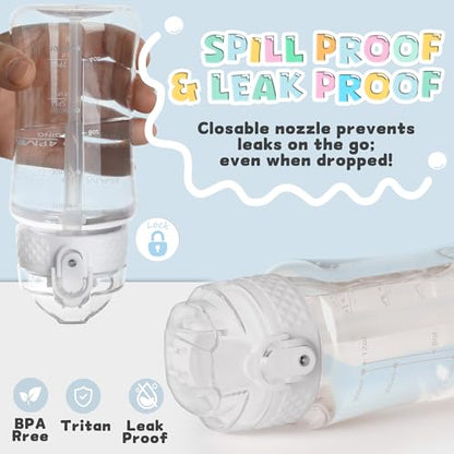 OLDLEY 12oz Kids Water Bottle, Tritan BPA-Free, Leakproof Flip Straw Lid, Motivational Time Marker, Carry Strap, Reusable Clear Water Bottle for Boys & Girls,Clear - color: Clear, style: 12 Ounces