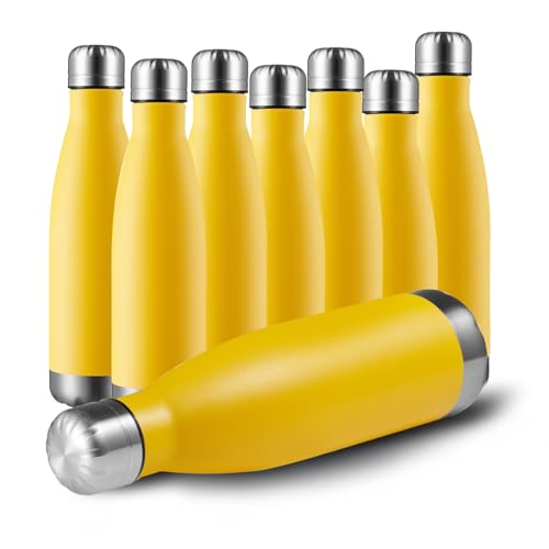 MEWAY 17oz Sport Water Bottle 8 Pack Vacuum Insulated Stainless Steel Leak-Proof Double Wall Cola Shape Water Bottle,Keep Drinks Hot & Cold (Yellow,8 Pack) - color: Yellow