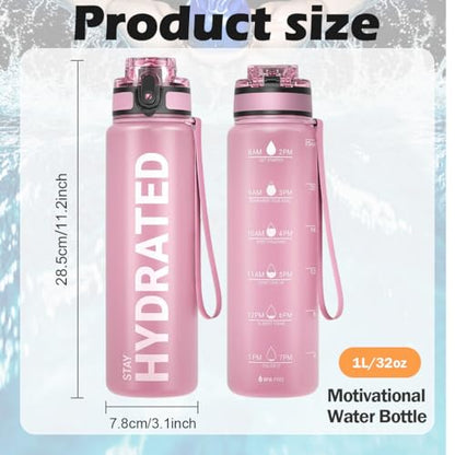 32oz Water Bottle with Time Marker, Leakproof & Motivational Gradient Design, BPA Free, Wide Mouth with Easy Clean Brush for Gym, Travel, Home & Office (Pink) - color: Pink