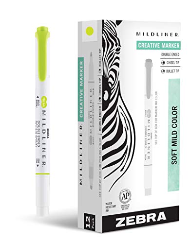 Zebra Pen Mildliner Dual-Tip Highlighters, Broad and Fine Tips, Ideal for Bible Highlighting, No Bleed, School Supplies, Teacher Supplies and Office Supplies, Mild Citrus Green Ink, 12-Pack (78450upc) - color: Citrus Green