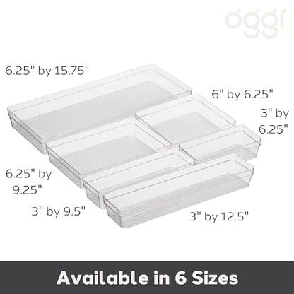 Oggi Clear Drawer Organizer - 3" X 9.5" - Ideal for Organizing Kitchen Drawers, Office, Desk, Silverware, Kitchen Utensils, Cosmetics and Bathrooms - size: 3" by 9"