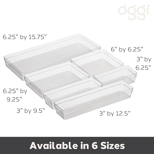 Oggi Clear Drawer Organizer - 6" X 6.25"- Ideal for Organizing Kitchen Drawers, Office, Desk, Silverware, Kitchen Utensils, Cosmetics and Bathrooms - size: 6" by 6"