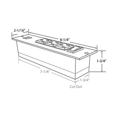 8-1/4" Long x 2-1/16" Wide Black in-Desk Power Center with 3 Outlets, 2 USB Ports with Switch - style: 3 Outlets, 2 USB Ports (with Switch)