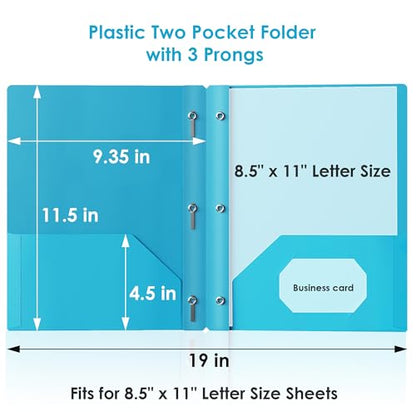 2 Pocket Plastic Folders with 3 Prongs, 5 Pack, Letter Size | Durable poly folders with two roomy pockets for organizing school supplies, homework, reports, and office documents.