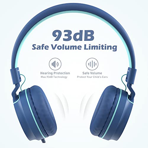 AILIHEN Kids Headphones, I35 On-Ear Headphones for School, Safe Volume 93dB, HD Mic Stereo Headphone for Kid Girls Boys, Foldable 3.5mm Wired for Chromebook, Laptop, Computer, Tablet (Blue) - color: Indigo