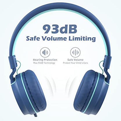 AILIHEN Kids Headphones, I35 On-Ear Headphones for School, Safe Volume 93dB, HD Mic Stereo Headphone for Kid Girls Boys, Foldable 3.5mm Wired for Chromebook, Laptop, Computer, Tablet (Blue) - color: Indigo