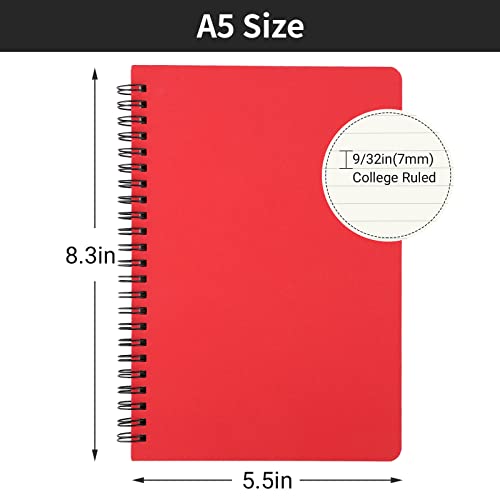 EUSOAR Spiral Lined Notebook, A5 3packs 5.5"X8.3" 120 Pages Lined Travel Writing Journal, Memo Notepad Sketchbook, Students College Office Business Subject Diary Ruled Spiral Book Journal-Red Cover - color: Red, size: 3 Packs