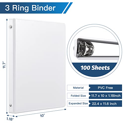 SUIN 1/2-Inch 3 Ring Binders with 2 Interior Pockets, Basic 0.5'' Binders Holds 100 Sheets Letter Size, Office School Home, 6 Pack - color: White