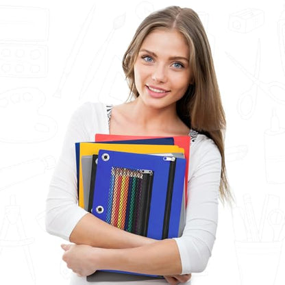 Pencil Pouch for 3 Ring Binder - 3 Hole Zipper Pen Case Bag Holder Bulk Accessories Clear Window Aesthetic Organizer Pockets - color: Blue