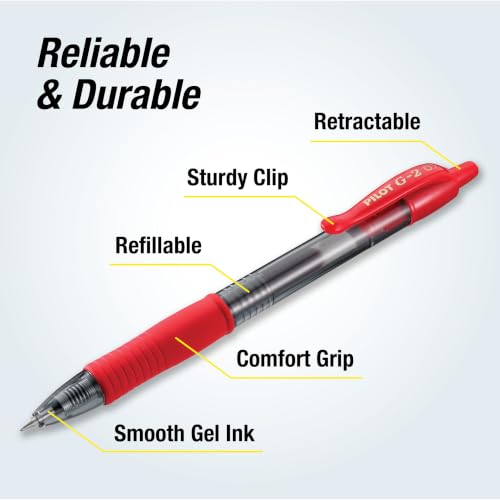 Pilot G2 Premium Gel Roller Pens, Fine Point 0.7 mm, Red Pens, Pack of 4 - Ideal for School, Journaling & Office Writing - color: Red