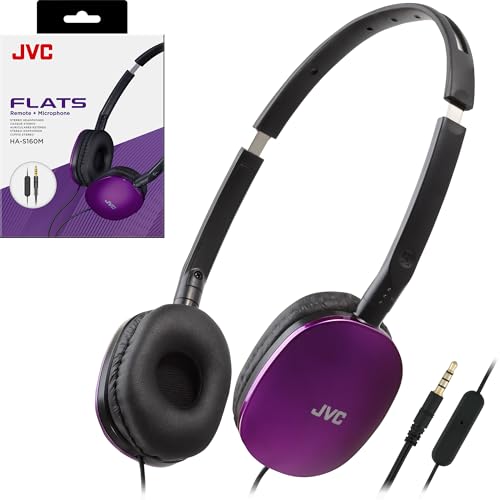 JVC Flats On-Ear Wired Headphones - Flat Foldable Design - 30mm Driver for Powerful Sound - Soft Ear-Pads for Comfort – Steel Headband - Lightweight & Portable - PC/Laptop/Gaming - 3.5mm Slim Plug - color: Violet, style: Mic and Remote