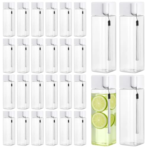 OMISTAR 30 PCS Water Bottles Bulk, 17 oz Plastic Water Bottles, Reusable Leak Proof Portable Water Bottle With Handle Strap for School Classroom Travel Camping Cycling Fitness (White) - color: White