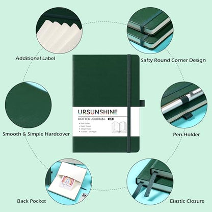 Dotted Journal/Notebook - Dot Grid Hard Cover Notebook, Premium Thick Paper with Fine Inner Pocket, Black Smooth Faux Leather, Pen Loop, 5.3'' x 8.26'' - Turquoise - color: Turquoise, size: Dotted