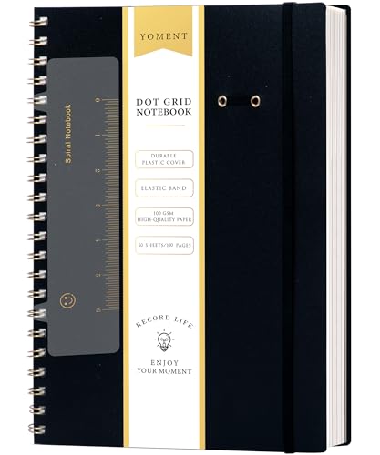 Yoment Bullet Dotted Journal Spiral Notebook 8.5 x 11 A4 Large Dot Grid Notebooks, 100 GSM Thick Dot Paper, Journaling Notebooks for Work School Sketching, A4 Black - color: Black, style: F - Dotted - A4