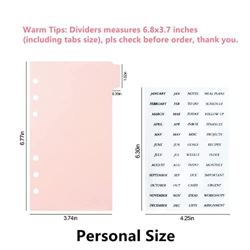 Koqye 12PCS Pink Personal Dividers with 6 Blank Tabs & Planner Stickers | 3.75" x 6.75", Plastic Side Tab Dividers Refillable Page Protectors for 6-Ring Binders, Planner, Agenda - color: Pink - 2set