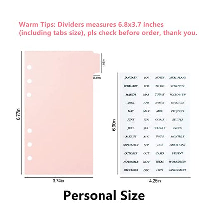 Koqye 12PCS Pink Personal Dividers with 6 Blank Tabs & Planner Stickers | 3.75" x 6.75", Plastic Side Tab Dividers Refillable Page Protectors for 6-Ring Binders, Planner, Agenda - color: Pink - 2set