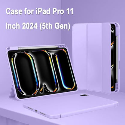 ZryXal iPad Pro 11 Inch Case (M5) 2025/ (M4) 2024 (Model: A2836/A2837/A3006), Trifold Stand Smart Cover with Pencil Holder and Soft TPU Back, Auto Wake/Sleep (New Clove Purple) - color: New Clove Purple