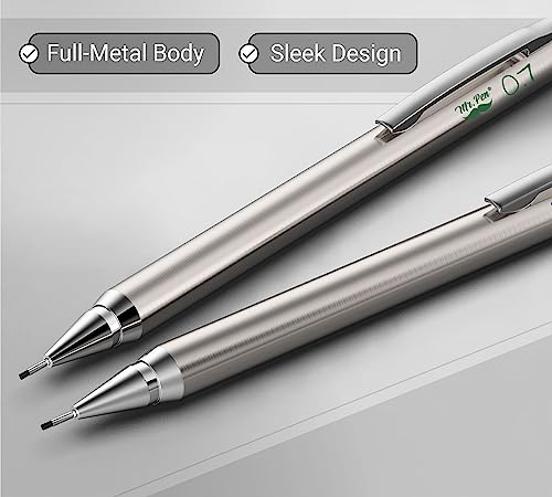 Mr. Pen- Metal Mechanical Pencil Set with Lead Refills & Erasers, 2 Pack | 0.7mm, 4x Tubes HB Lead Refill, 4x Eraser Refills for School Supplies, Note Taking, Drawing, Sketching, Office - style: 0.7mm