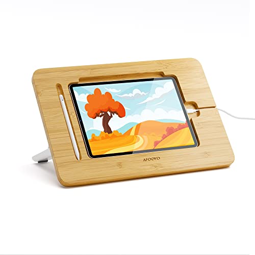 AFOOYO Wooden Tablet Drawing Stand - Portable & Adjustable 5 Angles for Laptop,Laptop Stand Riser,Compatible with 12.9/13 inch iPad Pro(3rd-6th Gen) - color: Bamboo, size: L-Fit iPad Pro 12.9/13 inches