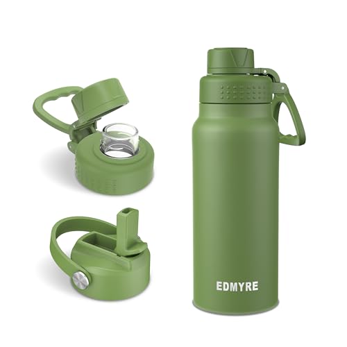 20 oz Stainless Steel Water Bottle with Straw Lid & Twist Lid, Insulated water bottle for men & women with Silicone Boot, Leakproof, Keeps Cold 24H / Hot 12H, Wide Mouth for Gym, Travel, Sports, Gym - color: Army Green, size: 20 Ounces