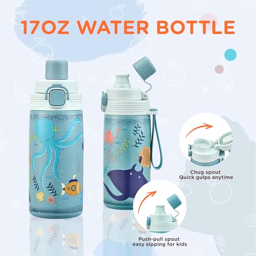MAISON HUIS Bento Box for Kids with 8oz Soup Thermo, Insulated Lunch Bag & 17oz Water Bottle, 2-Compartment Bento Box with Built-In Ice Pack, Leak-Proof & BPA-Free - color: Blue2