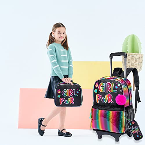 kids Rolling Kid Travel Toddler Duffle Bag Detachable Backpack for Girls Carry on Luggage Roller Computer Suitcase with Pencil Case and Lunch Box Wheels Wheeled Backpacks Girls Black - color: Black-girl Pwr