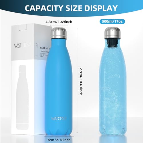 WATERSY Stainless Steel water bottles,17oz/500ml Insulated Water Bottles,Blue metal water bottle Keeps Drink Cold and Hot,BPA Free kids water bottles for School,Gym,Travel,Sports - color: Blue