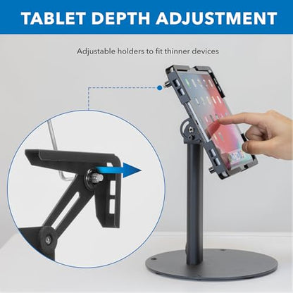 Mount-It! Universal Tablet Stand with Tilt, Anti-Theft Retail iPad POS Kiosk Stand, Fits 9.7"–13.1" Tablets, 90° Rotation & 180° Tilt, 20 lb Capacity, Steel Countertop Mount, Black - color: Black