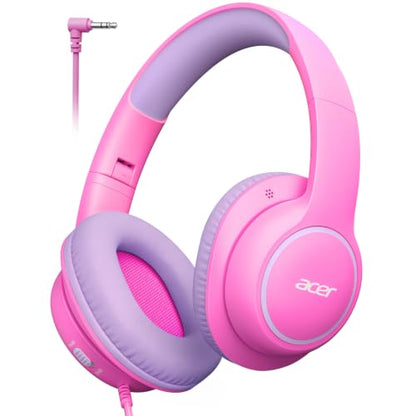 Acer Kids Headphones Wired for School - Over Ear Design, 85/94dB Safe Volume Limit, 3.5mm Jack Foldable Headphones for Toddler Boys Girls Classroom Yoto Player Chromebook Travel (Pink) - color: Pink