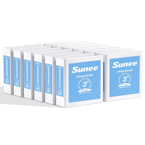 SUNEE 3 Inch Binders 3 Ring 12 Pack, Large 3" Clear View Binders Bulk Three Ring PVC-Free (Fit 8.5x11 Inches) for School or Office Supplies, White - color: White, size: 3 Inch, style: 12 Pack