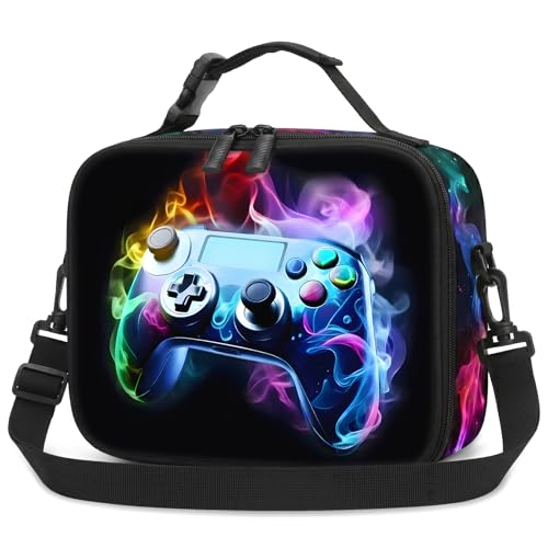 Gamer Boys Lunch Bag - Kids Lunch Box for Boys & Girls,Insulated Video Game Lunchbox with Adjustable Shoulder Strap & Name Tag,Reusable Portable Lunchbox for School Picnic Hiking - color: Game