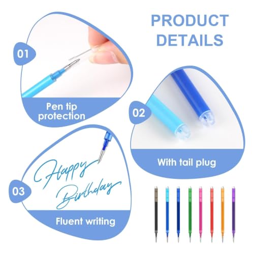 40pcs 0.7 mm Erasable Gel Ink Pen Refills Compatible with FriXion Friction | Multicolor Replaceable Medium Fine Point Refill for Erasable Pens Smooth Writing Fast Dry for School Office Home, 8 Colors
