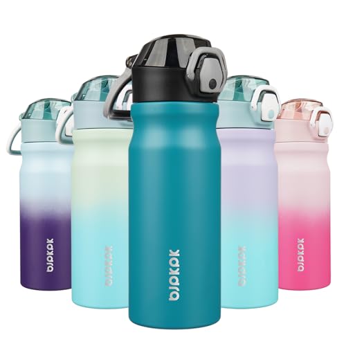 BJPKPK 18oz Insulated Water Bottle with Straw Stainless Steel Double Wall Water Bottles BPA Free Leak Proof Thermal Flask with Lockable Flip Lid and Soft Silicone Spout,Laguna - color: A-Laguna, size: 18 Ounces