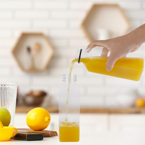 OBKJJ 80pcs 12oz Pcs Juice Bottles, Juice Bottle with Caps Reusable Empty Clear Bottles with Label, Funnel, Brush Bulk Beverage Containers for Juicing, Drinking, Smoothie and Other Beverages (12oz) - size: 12oz