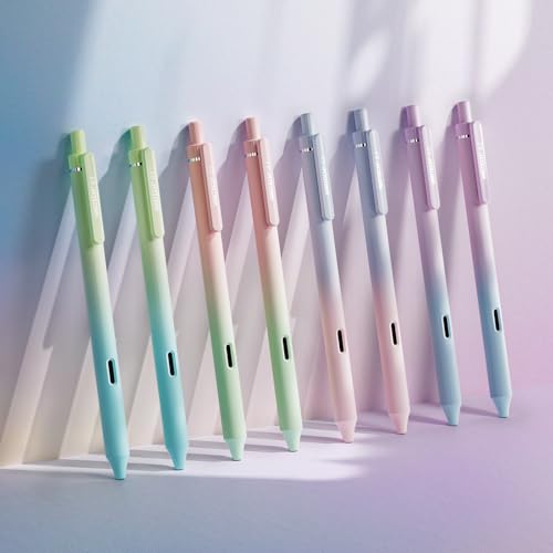 Writech Retractable Gel Ink Pens: 8ct Black Ink 0.5mm Fine Point Tip Pen Comfort Grip Smooth Writing with Aesthetic Gradient Color Barrel for Journaling Note Taking Sketching No Bleed & Smear - color: 8 Pcs Gradient Black Ink