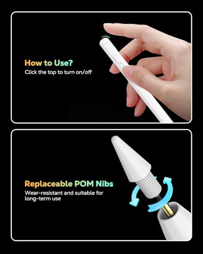 MoKo Pencil for iPad (A16) 11th 10th Gen, Stylus Pen for 2018-2026 Apple iPad 11/10/9/8/7/6/A16, Mini 7/6/5, Air M3/M2 11"/13"/5/4/3, Pro M4 13"/12.9"/11" Tilt Sensitivity, USB-C Fast Charging,White | for iPad 2026-2018, Power Display, Tilt Sensitivity, P