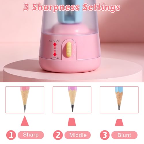 Rechargeable Electric Pencil Sharpener, 6-12mm Auto in & Out Fully Automatic Pencil Sharpener for Kids, Large Capacity Battery Powered, with Cartoon Stickers Ideal for Classroom & Home (Pink) - color: Pink