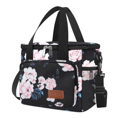 Femuar Lunch Bags for Women/Men, Insulated Lunch Bag for Work Office - Lunch Cooler Bag Leakproof Lunch Box with Adjustable Shoulder Strap - Pink flower - color: Pink flower, size: Medium Size