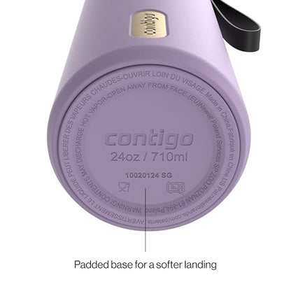 Contigo SnapSeal 709.8ml(24온스) 스테인리스 스틸 진공 단열 물병, 누출 방지 자동 닫힘 뚜껑, 휴대용 스트랩 및 재사용 가능한 빨대, BPA 프리 및 납 프리, 식기세척기 사용 가능 - color: 퍼플 당근 샴페인, size: 24온스