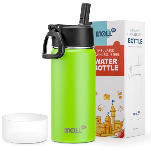 Kids Insulated Water Bottle with Straw-16 oz Stainless Steel Double Wall Vacuum Wide Mouth Sports Water Bottles for School, Metal Water Flask for Girl (Apple Green) - color: Apple Green, size: 16 Ounces