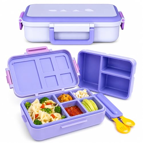 ovve Bento Box for Kids & Cutlery Set – Leakproof Kids Lunch Box, Interchangeable Inserts, BPA-Free, Dishwasher Safe Lunch Containers for School, Preschool, Toddler (Purple) - color: Purple