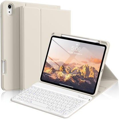 kenke for iPad 11/10th Gen Case with Keyboard 11/10.9 inch 2025 A16/2022, Detachable Wireless Bluetooth Keyboard Case with Bulit-in Pencil Holder, White Square Keycaps (Cream) - color: Cream