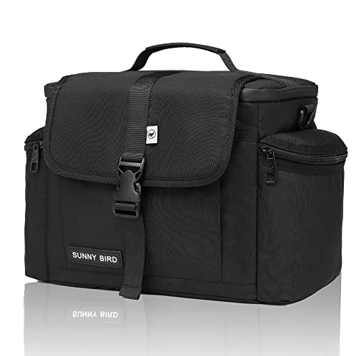 SUNNY BIRD Large Lunch Bag, Thermally Insulated Soft Cooler with Shoulder Strap for Women, Men (Black) - color: Black
