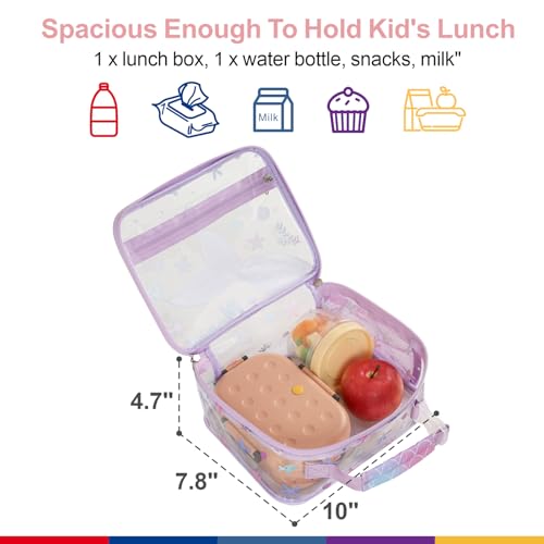 Bagseri Clear Kids Lunch Bag - School Snack Bag with Bottle Holder | Side Pocket, Buckle Handle, Wide Opening, PEVA Lining, School Girls Lunch Box, Clear Toy Bags, Purple Mermaid - color: B-purple mermaid tail