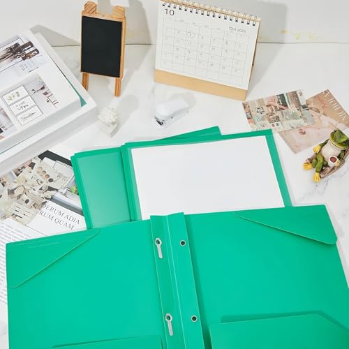 Henoyso 18 Pcs Plastic Folder with Clear Front Pocket and 3 Prong Plastic Folders with Card Slot Pocket Folders with Prongs for School Office (Green) - color: Green