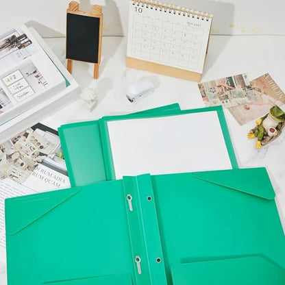Henoyso 18 Pcs Plastic Folder with Clear Front Pocket and 3 Prong Plastic Folders with Card Slot Pocket Folders with Prongs for School Office (Green) - color: Green