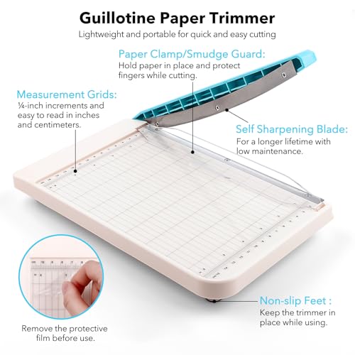 Briartw Professional 9" Guillotine Paper Trimmer & Craft Cutter - Precision Blade for Paper,Photos,Cardstock,Fabric,Leather with Self-Sharpening Blade, Inch/Cm Grid, Portable Paper Cutter for Crafting - color: Large (6.25"x9")